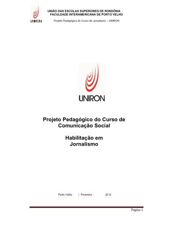 Projeto Pedagógico do Curso de Comunicação Social ... - Uniron