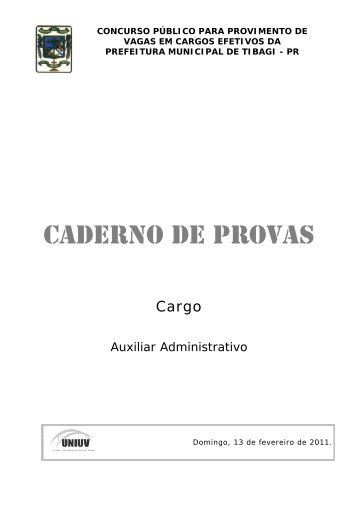 CADERNO DE PROVAS - Concursos - Uniuv