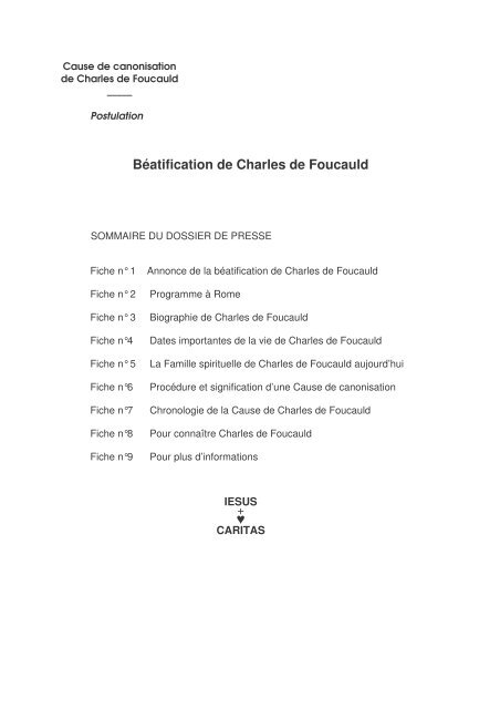 Dossier Presse Béatification Charles de Foucauld - Eglise ...