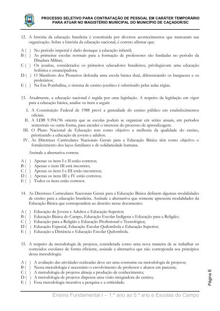 CADERNO DE PROVA - Concursos - UNIUV