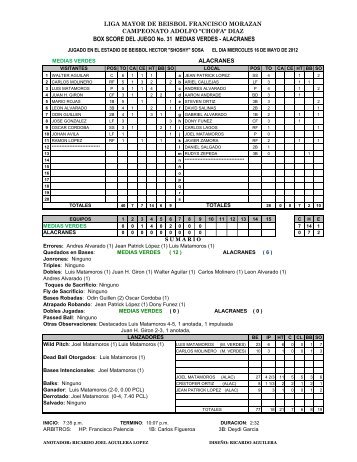 BOX SCORE DEL JUEGO No. 31 MEDIAS VERDES ... - Condepah