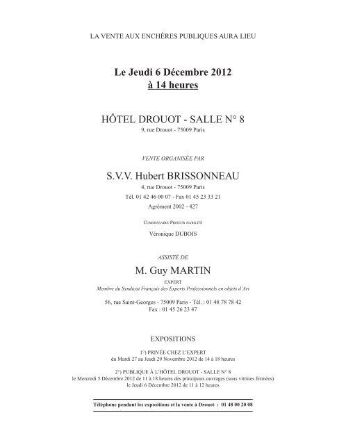 paris – hÔtel drouot - salle n° 8 – jeudi 6 dÉcembre 2012… - Bibliorare