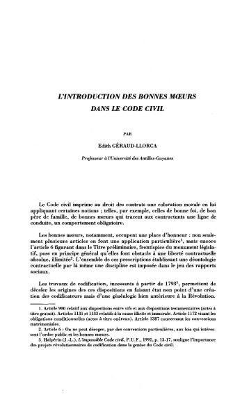 L'introduction des bonnes moeurs dans le Code civil