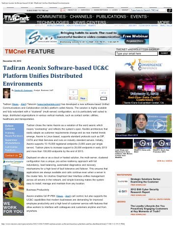 TMCNet Article on Aeonix UC&C by Sandra ... - Tadiran Telecom