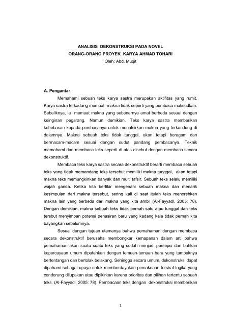 1 Analisis Dekonstruksi Pada Novel Muqit Programs
