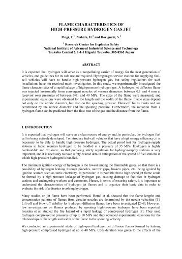 Flame Characteristics of High-Pressure Hydrogen Gas Jet.