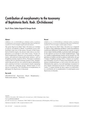 Contribution of morphometry to the taxonomy of Baptistonia Barb ...