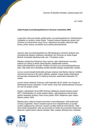 SM 2005, tiedote, Kujala mestariksi - Pallo.net
