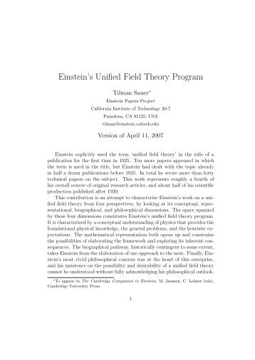 Einstein's Unified Field Theory Program - PhilSci-Archive