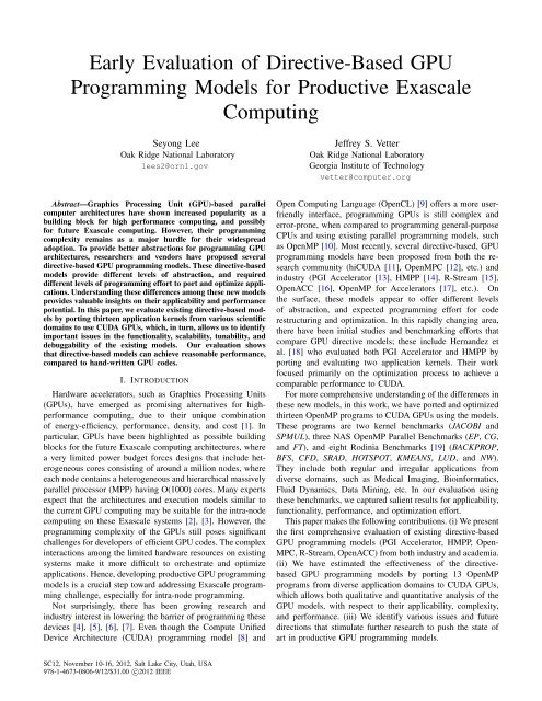 Early Evaluation of Directive-Based GPU Programming Models for ...