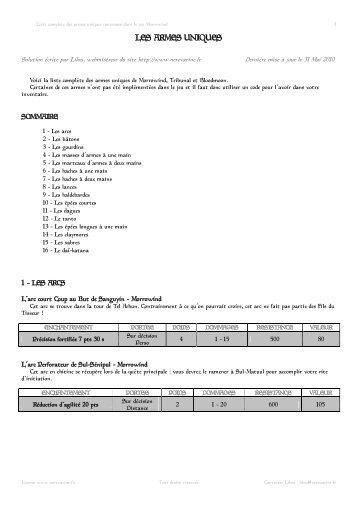LES ARMES UNIQUES - Nerevarine.Fr
