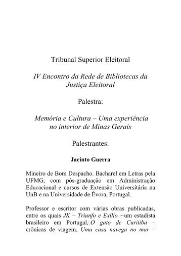 Memória e Cultura - Tribunal Superior Eleitoral