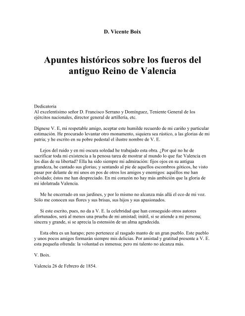 Apuntes históricos sobre los fueros del antiguo Reino de Valencia