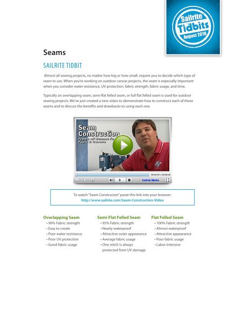 2010 August: Seams (PDF) - Sailrite.com