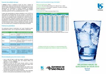 RELATÓRIO ANUAL DE QUALIDADE DA ÁGUA 2010 - Sabesp
