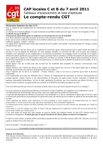 Le compte-rendu CGT - Syndicat CGT des Finances Publiques - La cgt