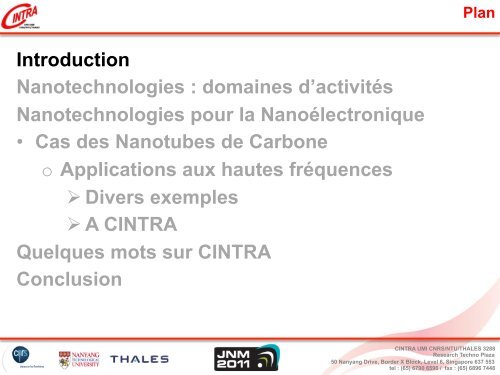 CNT à l'UMI CINTRA - Conférences Télécom Bretagne