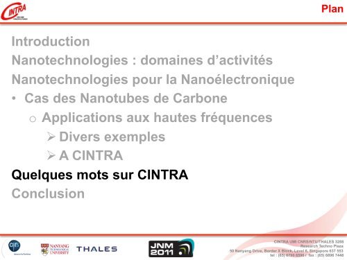 CNT à l'UMI CINTRA - Conférences Télécom Bretagne