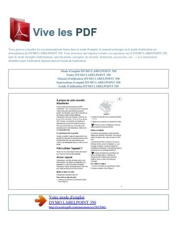 Manuel d'utilisation DYMO LABELPOINT 350 - VIVE LES PDF