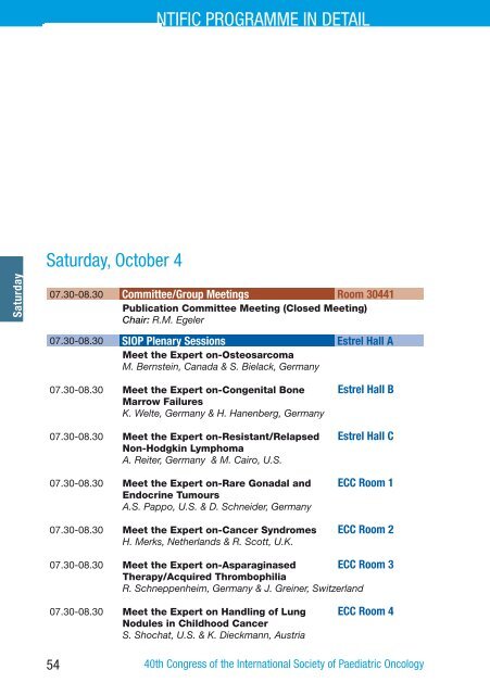 NTIFIC PROGRAMME IN DETAIL Saturday, October 4