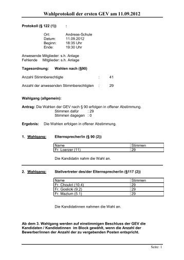 Wahlprotokoll der ersten GEV am 11.09.2012