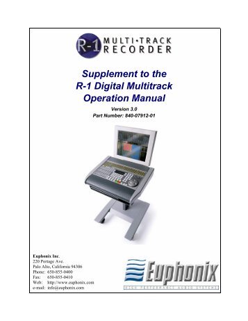 Supplement To The R-1 Digital Multitrack Operation ... - Euphonix