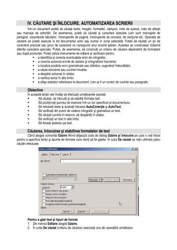 IV. CĂUTARE ŞI ÎNLOCUIRE. AUTOMATIZAREA SCRIERII - ConsILR