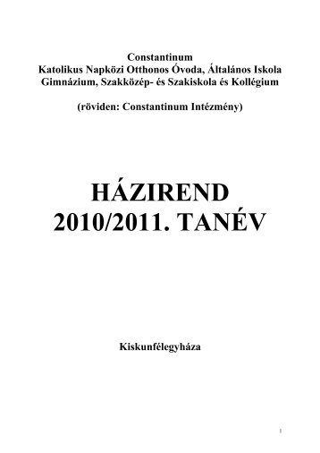 Házirend - Constantinum Nevelési-Oktatási Intézmény