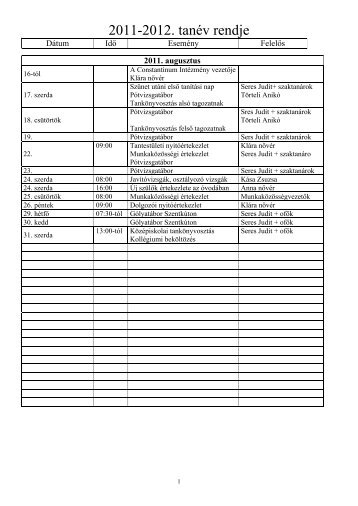 2011-2012. tanév rendje - Constantinum Nevelési-Oktatási Intézmény