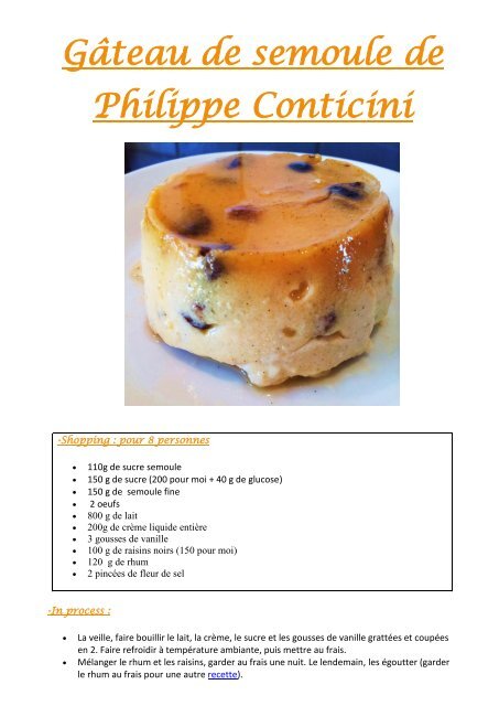 Gateau De Semoule De Philippe Conticini Pdf