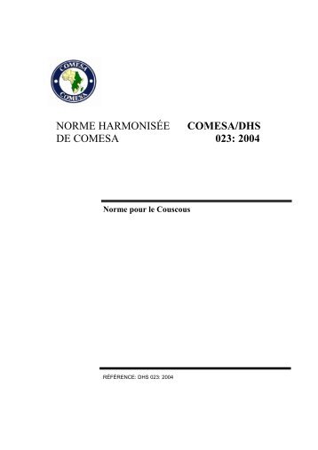 NORME HARMONISÉE COMESA/DHS DE COMESA 023: 2004