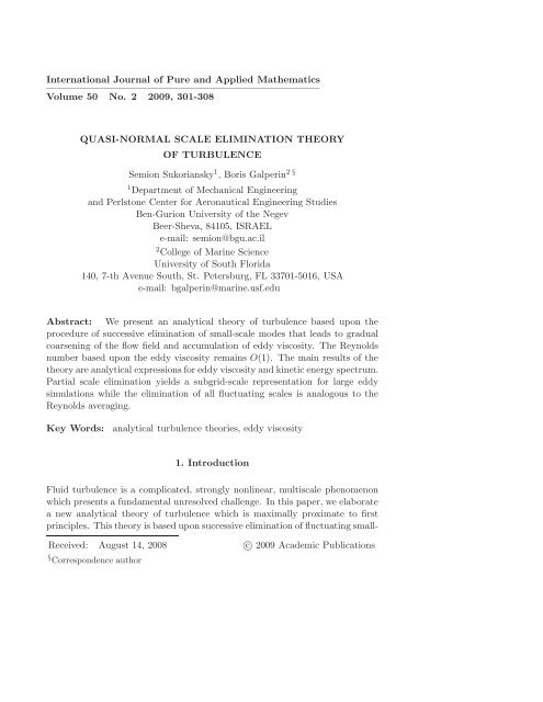 QUASI-NORMAL SCALE ELIMINATION THEORY OF TURBULENCE