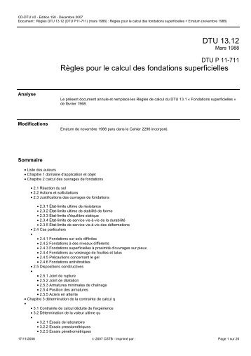 DTU 13.12 Règles pour le calcul des fondations superficielles