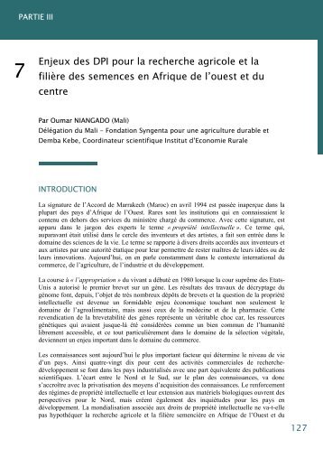 Enjeux des DPI pour la recherche agricole et la filière des semences ...