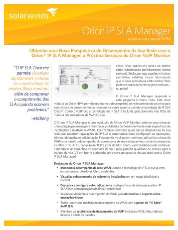 Orion IP SLA Manager - SolarWinds