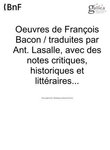 Bacon, Francis (1561-1626). Oeuvres de François ... - Pot-pourri