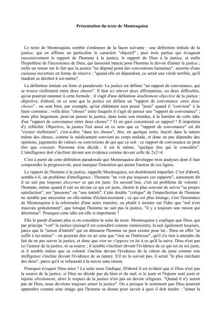 Présentation du texte de Montesquieu Le texte de Montesquieu ...