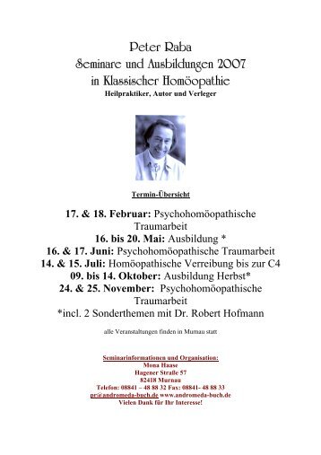 Peter Raba Seminare und Ausbildungen 2007 ... - Andromeda Verlag