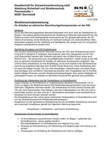 Strahlenschutzanweisung - GSI Helmholtzzentrum für ...