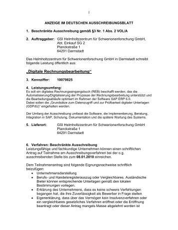 „Digitale Rechnungsbearbeitung“ - GSI Helmholtzzentrum für ...