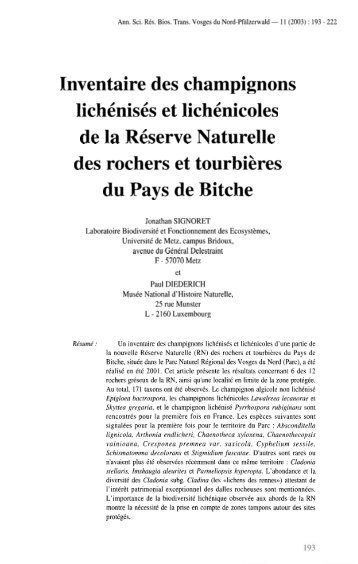 Inventaire des champignons lichénisés et lichénicoles de la ...