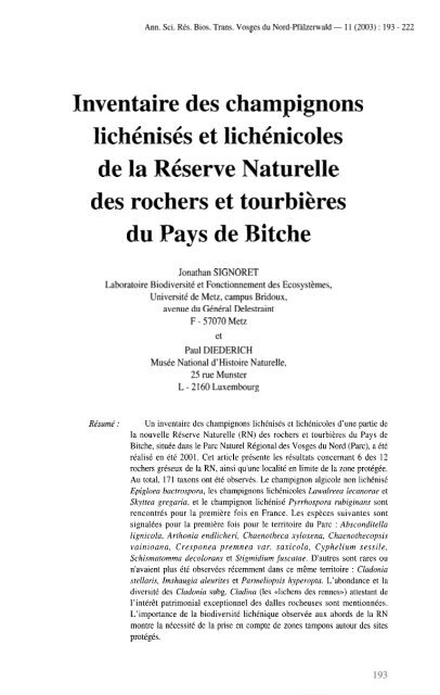 Inventaire des champignons lichénisés et lichénicoles de la ...