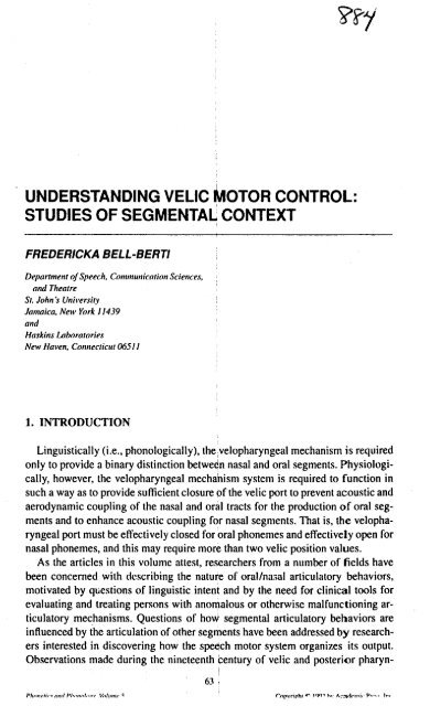 Understanding velic motor control: Studies of segmental context.