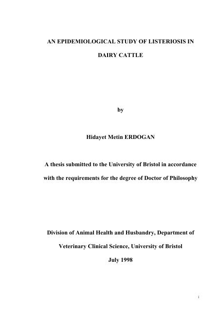 an epidemiological study of listeriosis in dairy cattle