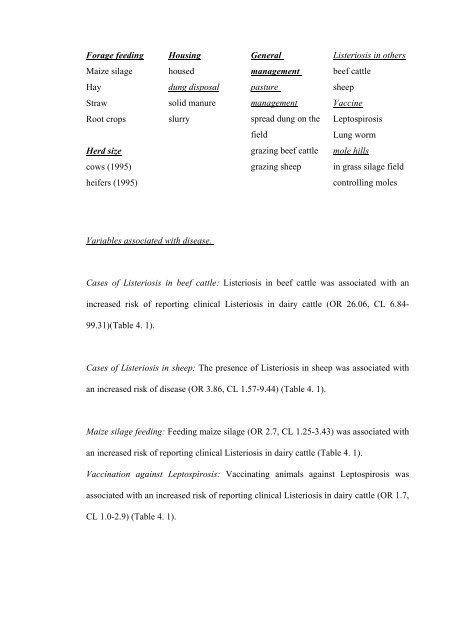 an epidemiological study of listeriosis in dairy cattle