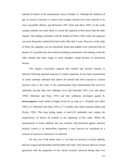 an epidemiological study of listeriosis in dairy cattle