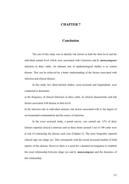 an epidemiological study of listeriosis in dairy cattle