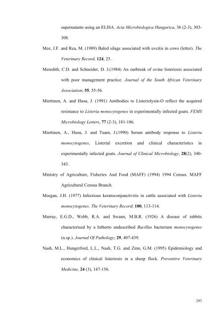 an epidemiological study of listeriosis in dairy cattle