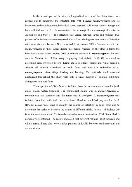 an epidemiological study of listeriosis in dairy cattle