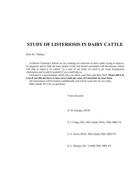 an epidemiological study of listeriosis in dairy cattle